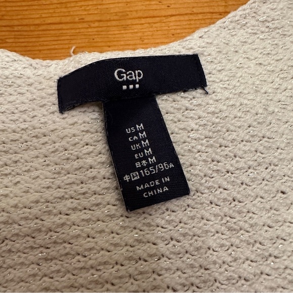 Gap White V Neck Sweater cotton blend with shimmer Women M - Picture 4 of 7